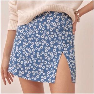 Reformation Blue and White Floral Mini Skirt